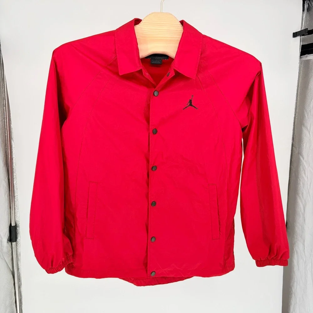 Jordan Coaches Jacket Large Red Jumpman Snap Front Raglan Streetwear